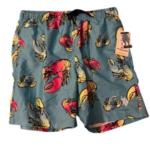 U.S. Polo Assn Mens Swim Trunks Lobster Print NWT Large Blue Beach Pool Shorts